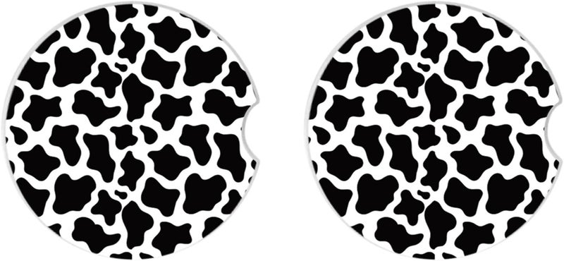 Adastrah Cute Cow Print Animal Themed Black and White Ceramic Cup Holders Car Coasters Set for Women/Men,Drink Cup Car Holder Coasters with A Finger Notch 2.56" Pack of 2 - Image 2